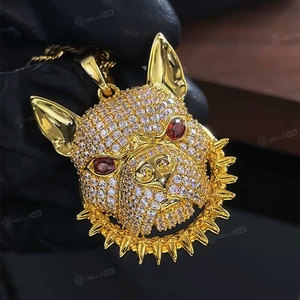 Collar con Colgante de Perro Estilo Hip Hop Chapado en Oro, con Micro Pavé de Circonia Cúbica, Joyería para Hombre - Product Image 1