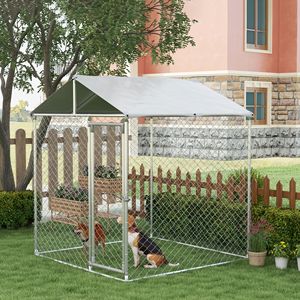 Nichoir extérieur pour chiens de petite à moyenne taille 6.6x6.6x7.8 Argent avec toit imperméable Catégorie de produit Cages pour animaux de compagnie - Product Image 2