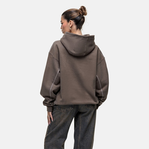 Sweat-shirt à capuche surdimensionné pour femme, couleur unie, épaules tombantes, en mélange de coton et polaire, pull décontracté pour l'automne - Product Image 2