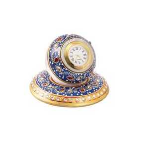 Reloj de Escritorio Esférico de Mármol Azul Real Premium, Hecho a Mano, con Piedras Preciosas Kundan y Arte Meenakari - Product Image 2