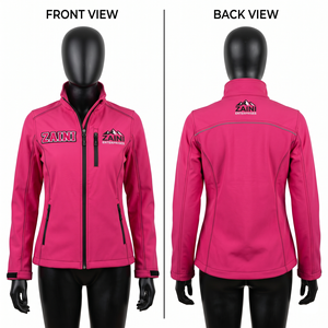 Veste softshell pour femme en polyester et élasthanne 320 GSM, design à panneaux roses, micro polaire, broderie personnalisée, logo par transfert thermique, veste pour homme - Product Image 1