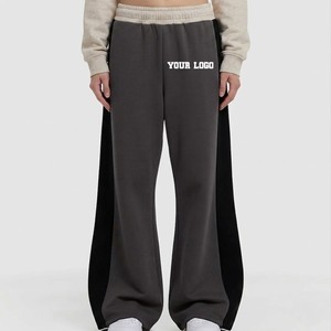 Pantalon de survêtement gris pour femme, coupe large, taille élastique, taille mi-haute, décontracté, ample, longueur intégrale, avec bande latérale, en molleton, écologique - Product Image 5