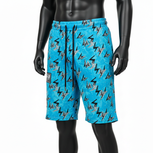 Shorts en molleton de coton premium 340 GSM, lavage acide, turquoise, imprimé intégral, logo personnalisé, pour homme - Product Image 4