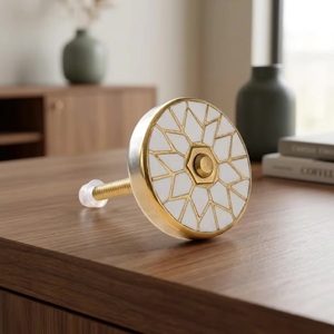 Modern Ceramic Cabinet Knob White Geometric Pattern Industrial Design Antirust Durable for Home Office Furniture <b>Drawer</b> Handle - Product Image 1