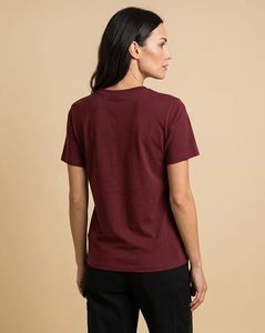 T-shirt en coton marron pour femme, col rond, manches courtes, imprimé authentique, tissu jersey, coupe classique, toutes saisons - Product Image 3