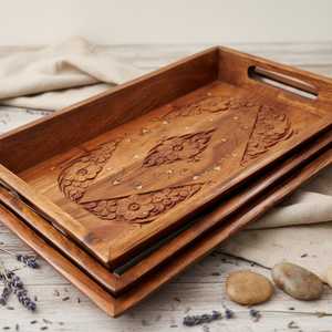 ชุดถาดเสิร์ฟไม้ชีแชมแกะสลักด้วยมือ สไตล์บ้านไร่แบบเรียบง่าย ถาดน้ำชา - Product Image 6
