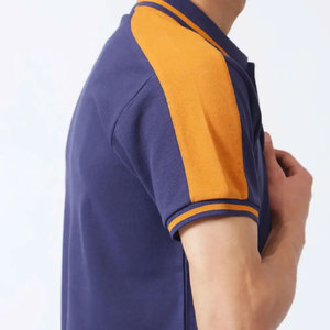 Men's Navy Blue Short Sleeve for Shirt <b>Orange</b> Color Blocked Sleeves Regular Fit Casual Knitted Polyester Fabric Quick Dry - Product Image 4