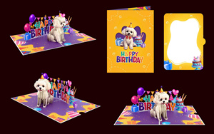 Tarjeta de felicitación 3D emergente con perro y pastel para fiesta de cumpleaños - Product Image 1