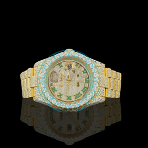 Montre de luxe pour homme en or jaune avec diamants, analogique à quartz, chiffres romains, boîtier rond de 40 mm, verre saphir, fermoir déployant - Product Image 1