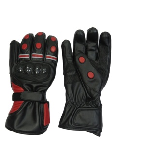 Gants de moto d'hiver pour homme et femme, en cuir de chèvre noir et rouge, avec protections des doigts - Product Image 1