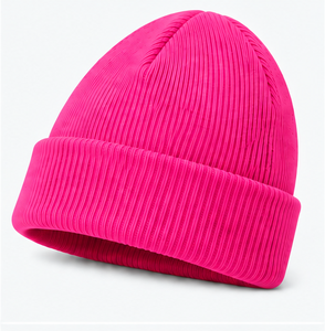 Bonnets tricotés décontractés d'automne, bonnets chauds d'hiver à revers avec logo personnalisé pour hommes, femmes et enfants, toques côtelées unies brodées - Product Image 1