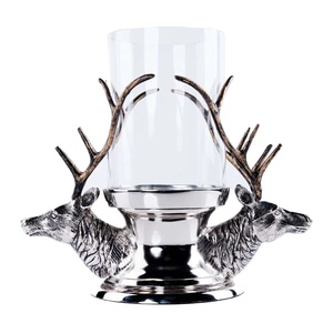 Portavelas de cristal DAANI INTERNATIONAL con forma de cabeza de reno, decoración navideña para mesa, hecho a mano, plateado. - Product Image 1