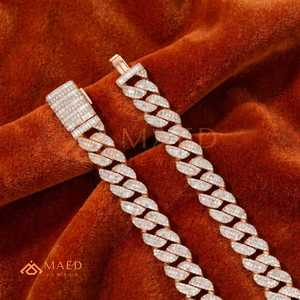 สร้อยคอฮิปฮอปแบบ Cuban Link ประดับเพชรโมอิสซาไนต์ทรงบาแกตต์สีโรสโกลด์สุดหรู สำหรับผู้ชายและผู้หญิง - Product Image 5