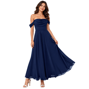 Wholesale Women's Off-Shoulder Midi Style <b>Dress</b> Solid Color A-Line <b>Chiffon</b> Party Wear Women's Gown Spring/Summer Women's <b>Dress</b> - Product Image 1
