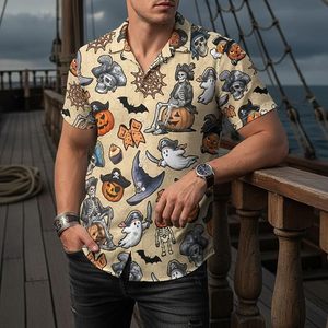 <b>Men's</b> Halloween <b>Pirate</b> Cartoon Printed Hawaiian <b>Shirt</b> Short Sleeve V-Neck Breathable Vacation <b>Shirt</b> Summer Style - Product Image 2