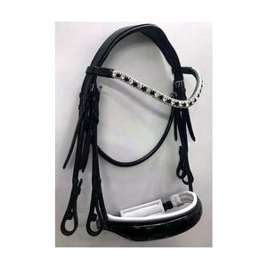 Caballo nupcial cuero genuino brida ecuestre negro Sier cristal 8mm frente acolchado nariz banda cómoda personalizable diseñado - Product Image 5