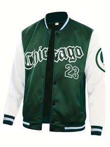<b>Men</b>’s Classic Letterman Varsity <b>Jacket</b> | <b>Lightweight</b> Cotton Fleece Bomber Coat | Casual Breathable Sportswear Outerwear - Product Image 2
