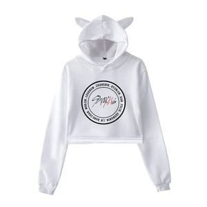 Sweat-shirt à capuche court personnalisé OEM ODM de haute qualité, avec logo imprimé oreilles de chat noir, unisexe, décontracté, en coton tricoté pour l'automne - Product Image 3