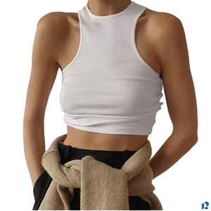 Camiseta sin Mangas Blanca para Mujer, Estilo Jersey, Casual, Verano, Corte Ajustado, Transpirable, Secado Rápido, Uso Diario, OEM, ODM, Personalizable - Product Image 1