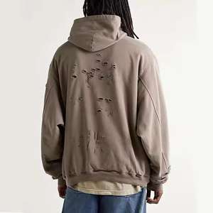 Sudadera con capucha de algodón de 380 g/m² de alto gramaje, con bordado 3D personalizado, lavado ácido, cremallera, efecto desgastado y pedrería, de gran demanda y a la moda. - Product Image 6