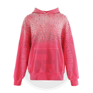 Sudadera de Felpa de Algodón Grueso para Mujer, Color Rojo, con Pedrería, para Impresión de Cristales Personalizada, Marca Privada OEM - Product Image 6