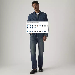Jeans de mezclilla 11KN azules bordados de pierna recta, neutros, de alta calidad, personalizados, lavados, estilo urbano, efecto adelgazante, holgados, de mezclilla de calle. - Product Image 1