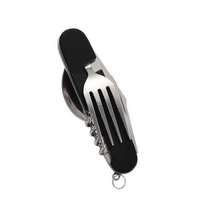 Set Multiuso 6-in-1 in Acciaio Inox: Coltello Pieghevole, Forchetta, Cucchiaio, Apriscatole, Cavatappi, Apribottiglie per Campeggio - Product Image 1