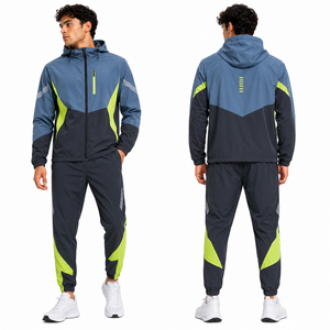 Men's Spring Hooded Performance Windbreaker Set Custom <b>Running</b> <b>Jacket</b> <b>Reflective</b> Sports Track Pants Fitness Gym Jogging - Product Image 2