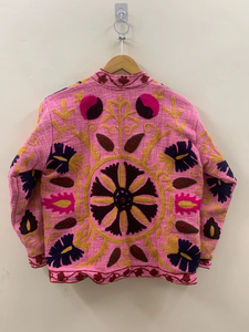 Melocotón TNT Suzani Bordado Ropa de invierno Chaqueta Abrigo de mujer Suzani Chaqueta corta Tela Suzani Chaqueta - Product Image 2