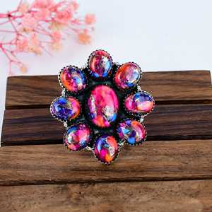 Pink Dahlia Turquoise Cluster <b>Ring</b> Sterling <b>Silver</b> Southwestern <b>Statement</b> Jewelry Gift for Her - Product Image 1