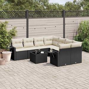 Ensemble de canapés de jardin Curatien en rotin noir, meubles d'extérieur avec coussins en mousse haute densité, design contemporain imperméable - Product Image 3
