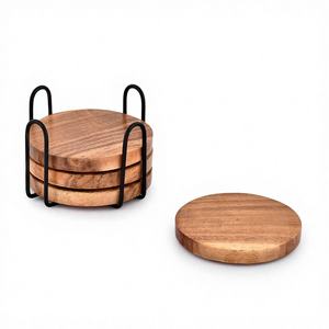 Juego de Posavasos de Madera Rústica Hechos a Mano con Soporte, Estilo Rústico, Posavasos de Madera Maciza para Mesa de Comedor y Decoración del Hogar - Product Image 1