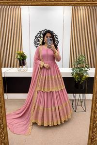 Vestido Anarkali Rosa de Diseño 2026 en Faux Georgette con Bordado Intenso, Traje de Fiesta Largo Salwar Kameez, Ropa Étnica India para Bodas, para Mujer - Product Image 2