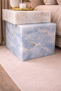 Mesa Auxiliar de Mármol Ónix Azul Hecha a Mano, Pedestal de Mármol de Lujo, Mesa Auxiliar Moderna, Mesa de Noche, Decoración Elegante para Sala de Estar - Product Image 4