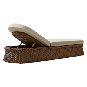 Chaise longue de piscine en teck moderne, mobilier haut de gamme en rotin tressé pour espaces extérieurs relaxants avec coussin confortable - Product Image 4