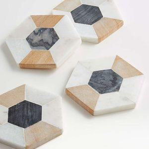 Modern <b>Ceramic</b> <b>Coasters</b> Square Black White Gold Geometric Design Non-Slip Mats & Pads - Product Image 4