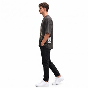 T-shirt pour homme 100% coton, coupe ample à épaules tombantes, personnalisé, effet délavé, respirant, style streetwear - Product Image 2