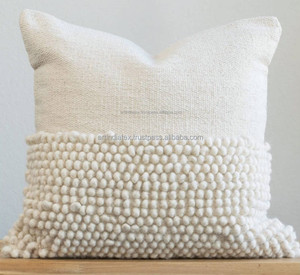 MADE INDIA Boho Style 18x18 Inch Geometric Pillow Covers Moroccan Tribal <b>Tassel</b> Woven Tufted <b>Cushion</b> Cover Cotton Linen Wool - Product Image 6