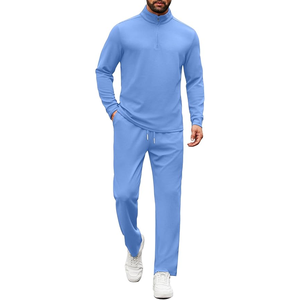 Conjunto Deportivo de Hombre Azul Claro con Cierre de Cremallera, Tejido de Punto, Color Sólido, Ropa Casual para Otoño, Tejido de Poliéster Transpirable - Product Image 1