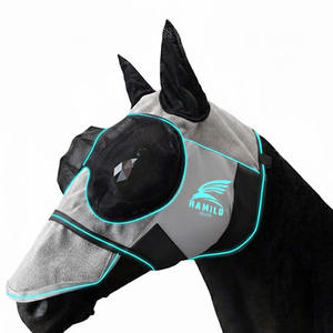 Masque anti-mouches pour chevaux, doux, extensible, protection UV, confortable, avec oreilles, respirant, élastique, avec couvre-yeux en maille - Product Image 1