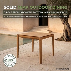 Table à manger extérieure en teck massif sur mesure, fabrication directe d'usine, fabricant indonésien, vente en gros, mobilier de jardin à lattes, OEM - Product Image 1