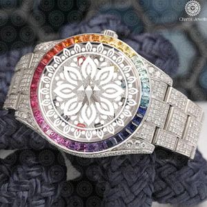 Montre à quartz analogique de luxe pour femmes Charm Jewels, 38 mm, bracelet en acier inoxydable serti de diamants, boîtier rond, cristal saphir - Product Image 2