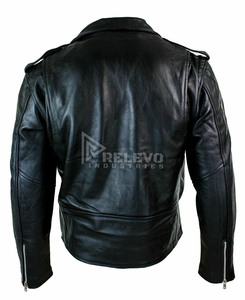 Blouson aviateur en cuir véritable pour homme, coupe moderne, avec bordure côtelée, esthétique minimaliste, prix bas - Product Image 4