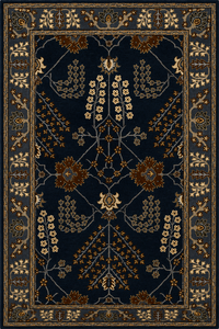 พรมสไตล์เปอร์เซียสีน้ำเงินกรมท่าเข้ม พร้อมลายงาช้างและสีน้ำตาลทอง ขนาด 5x8 ฟุต ลายดอกไม้แบบดั้งเดิมสไตล์โอเรียนทอล เหมาะสำหรับใช้ในโรงแรมและร้านกาแฟ - Product Image 1