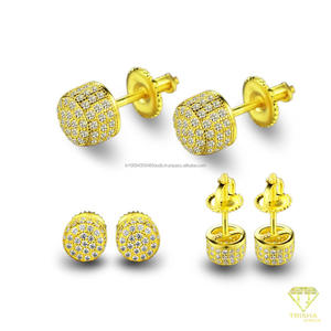 Pendientes de Diamante Moissanite Redondos Brillantes, Plata de Ley 925 con Borde y Poste Dorados, Joyería Elegante y a la Moda - Product Image 5