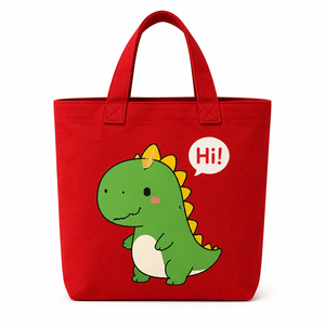 Sac fourre-tout en toile rouge AMANI avec motif de dinosaure de dessin animé, poignée supérieure, thème enfant, pour voyage et shopping - Product Image 1