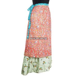 Colección Exclusiva de Saris de Seda India de 2 Capas Reversibles, Falda Larga de Seda Mágica, Tela de Seda Estampada, Pañuelo Mágico de 38 Pulgadas - Product Image 1