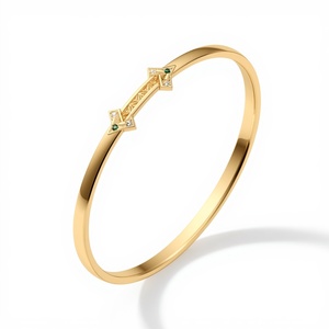 Jewelry for Women 9K <b>Solid</b> <b>Gold</b> Modern Minimal Emerald Diamond <b>Bangle</b> Fine Jewelry Custom Luxury <b>Gold</b> Bracelet - Product Image 3