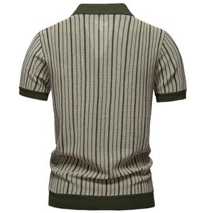 เสื้อยืดโปโลถักลายทางแฟชั่นสำหรับผู้ชาย เสื้อเชิ้ตแขนสั้นลำลองสำหรับฤดูร้อน - Product Image 2