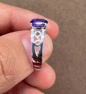 Rhaya Jewels Vintage Elegant Engagement Rhodium Plated 925 Sterling Silver Oval Cut Amethyst Prong Setting Dainty Band <b>Ring</b> - Product Image 2